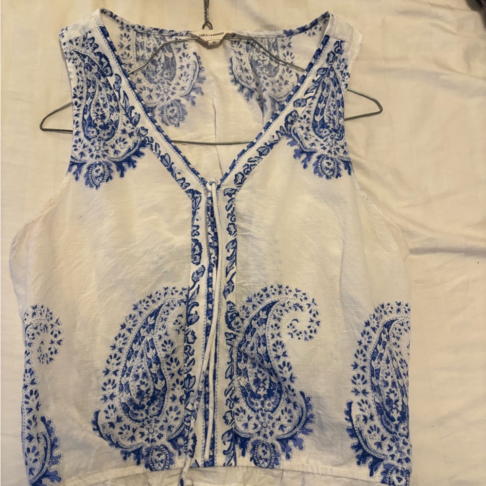 Lucky Brand White and Blue Paisley Blouse